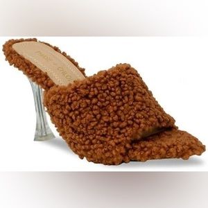 CHASE AND CHLOE Sz 8.5 Echo Faux Shearling Clear Heel Sandal Women